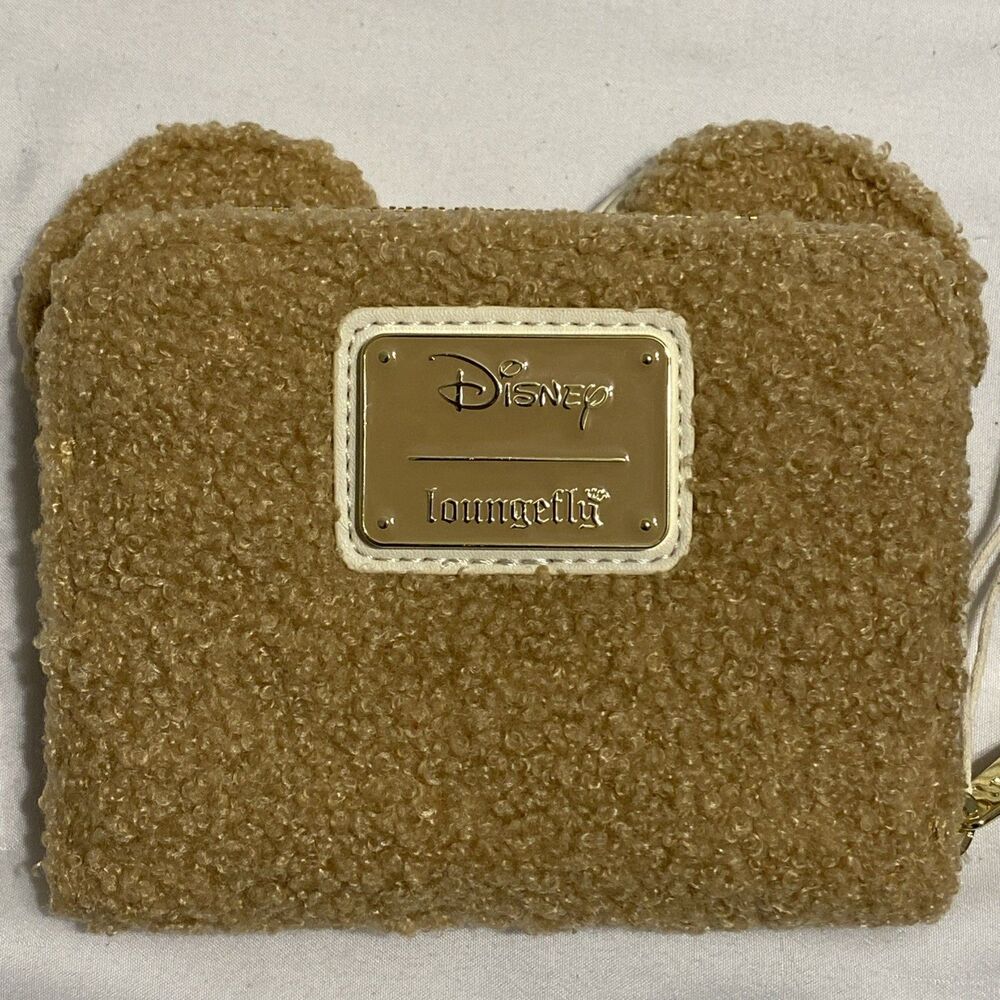 Loungefly Disney Minnie Mouse Teddy Sherpa Wallet Cosplay Fuzzy Bow Ears NWT